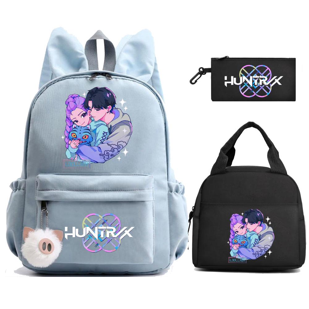 3ks/sada Roztomilý K-Pop Lovci démonů Potištěný batoh s taškou na oběd a penálem pro dospívající dívky a chlapce Zpět do školy Školní taška Velkokapacitní cestovní taška