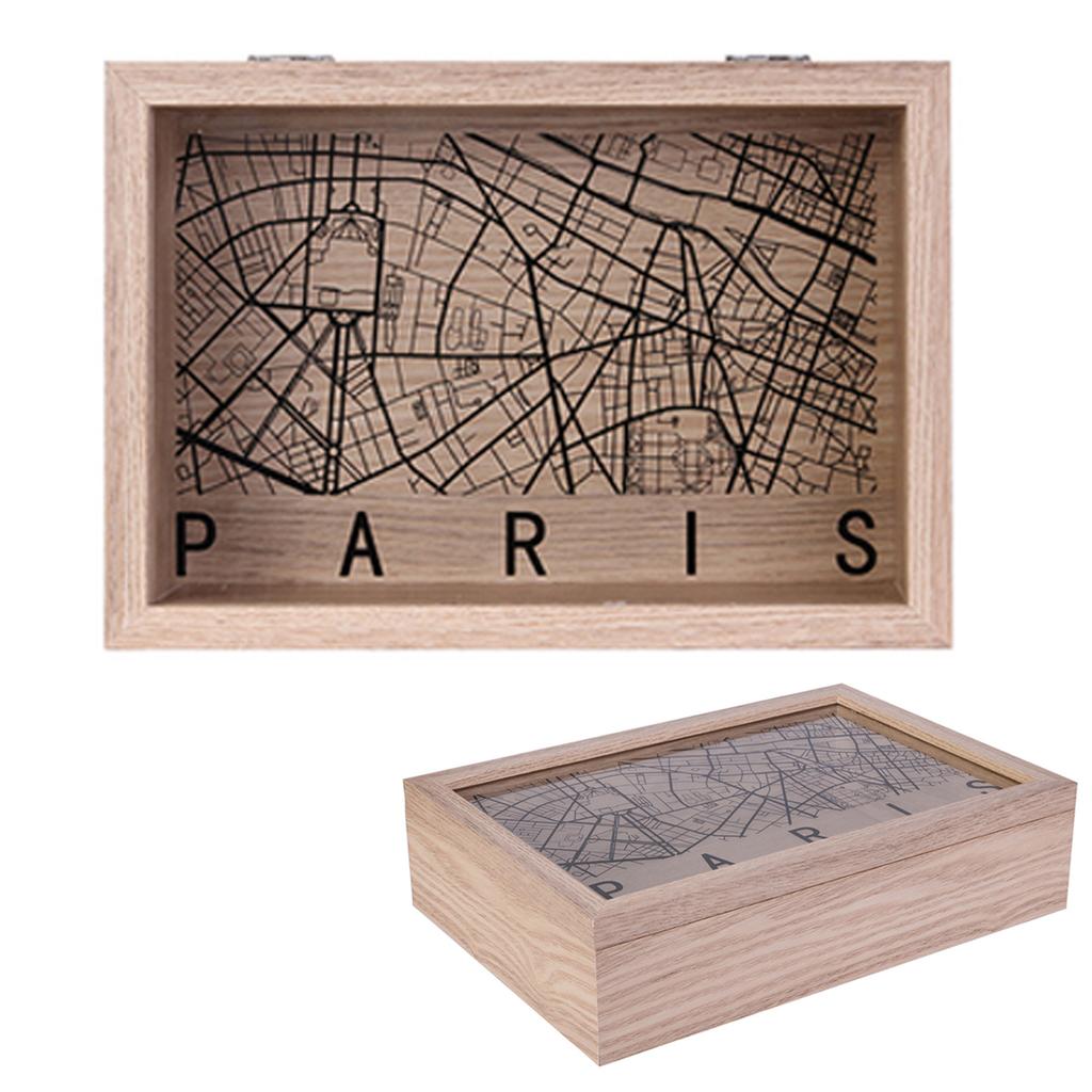 Les Trésors De Lily [A1659] - 'Paris' Black Beige Wooden Storage Box - 24x16x6 Cm