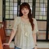 Plus Size Floral Chiffon Blouse Loose Short Sleeve Square Neck Women Summer