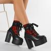 Women's High Heels Lace Color Matching High Heel Ankle Boots Women's Zipper Retro Thick Heel Platform Short Boots Woman Shoes