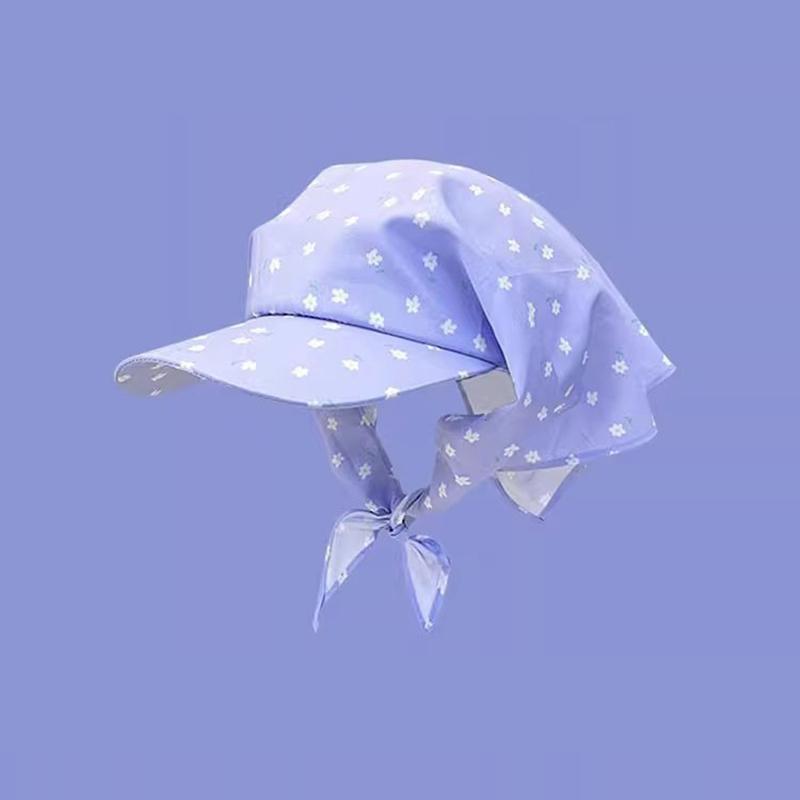 Japanese Fresh Flower Printing Strap Headscarf Caps For Women Spring And Summer Travel Versatile Sunscreen Sun Hats