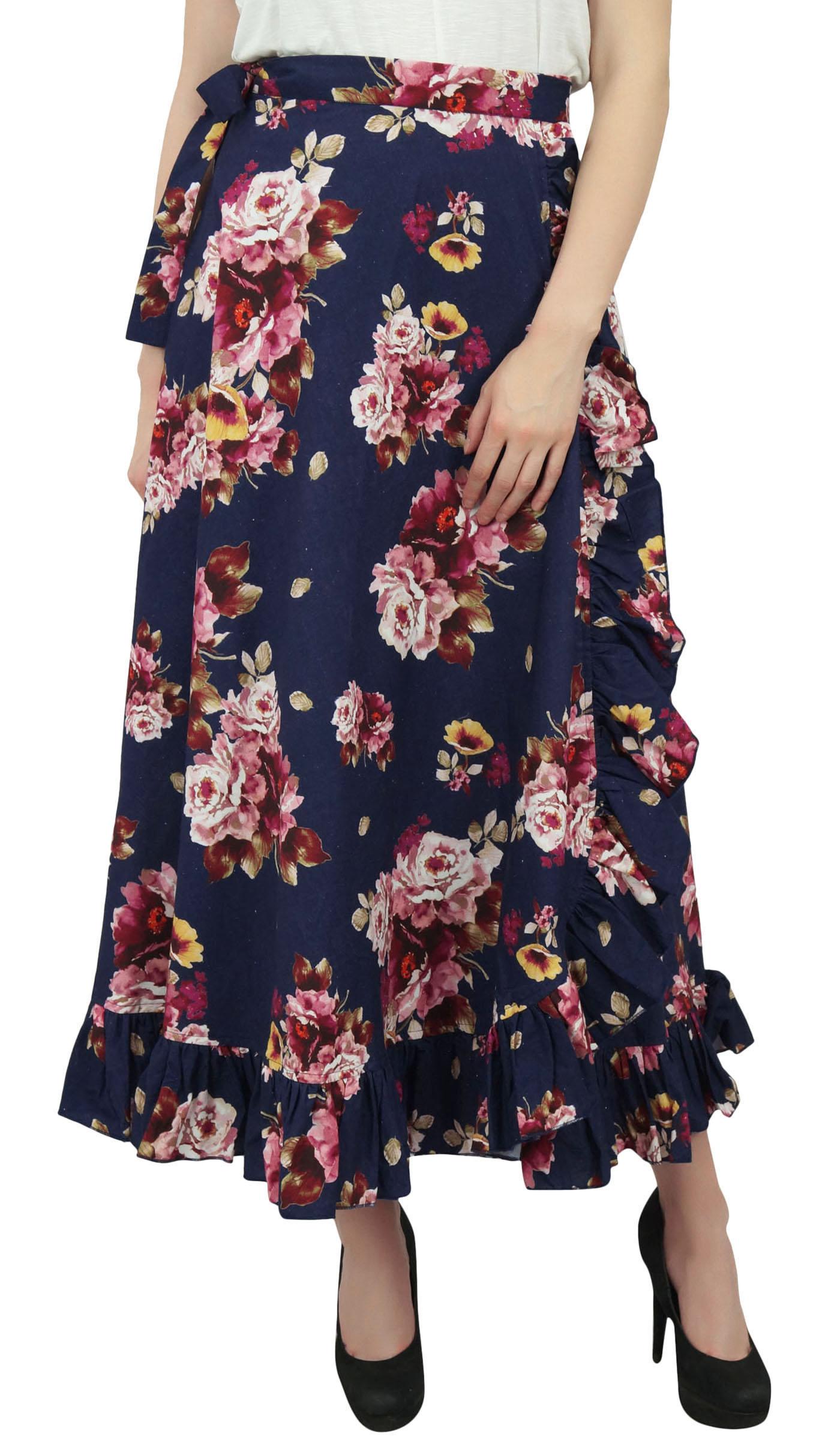 

Phagun Бавовняний ремінь із гофрованими оборками. Чарівна жіноча обгортка з квітковим принтом One Size темно-синього кольору