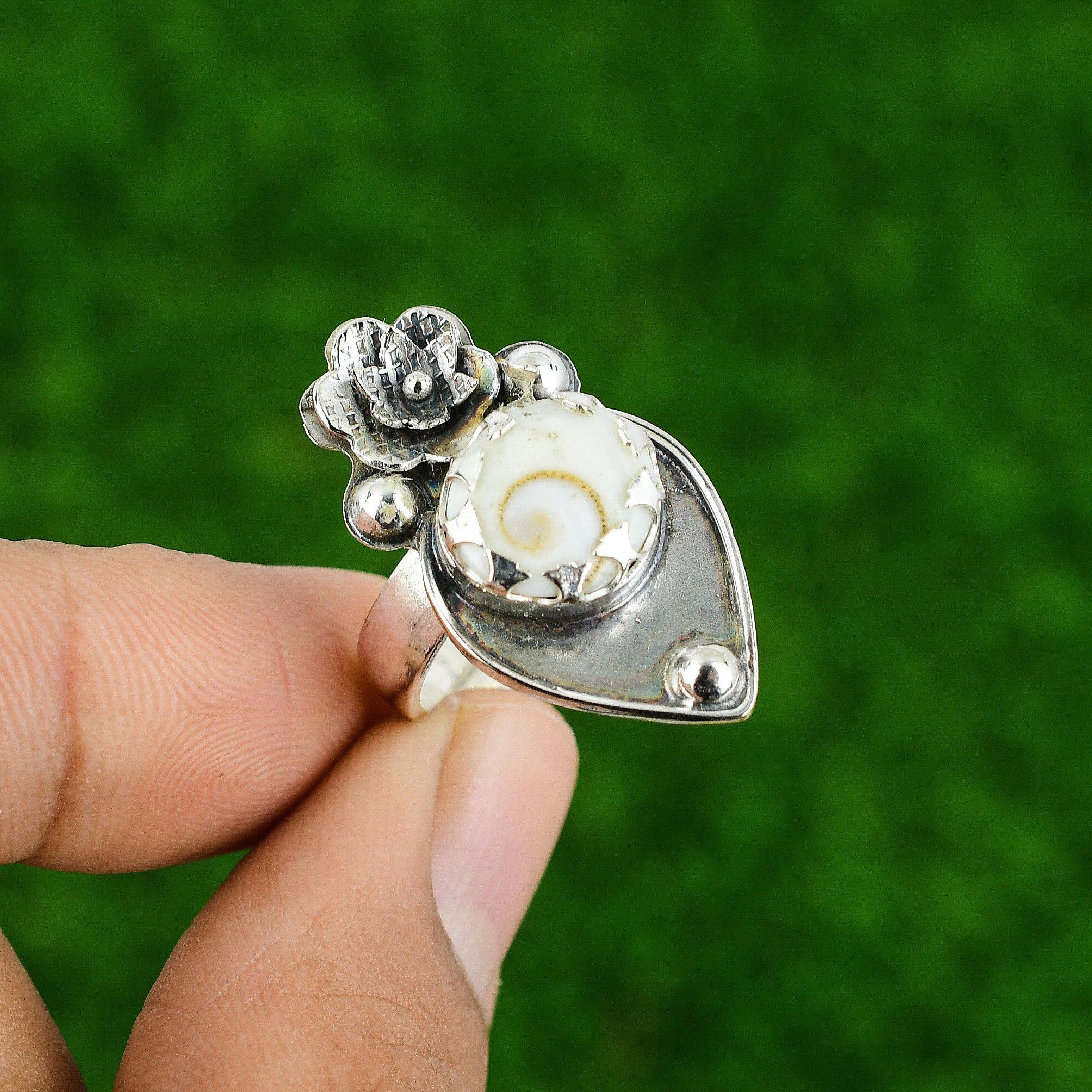 

Natural Shiva Eye Shell Promise Flower Adjustable Ring 925 Silver For Girls Adjustable