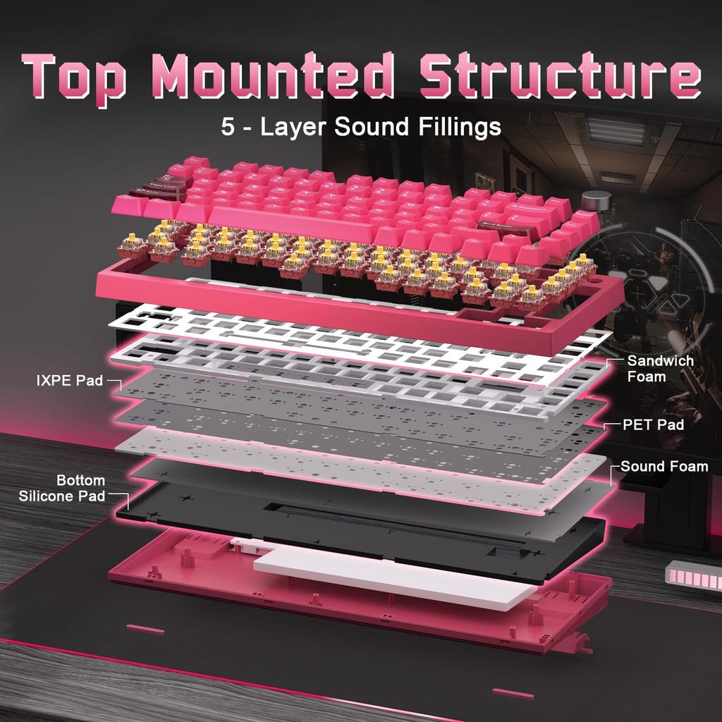 YUNZII RT75 PRO Wireless Gaming Rapid Hall Effect Mechanical Magnetic 8KHz Polling Rate 128K Adjustable RGB Compatible Autumn Magnetic Red Keyboard,