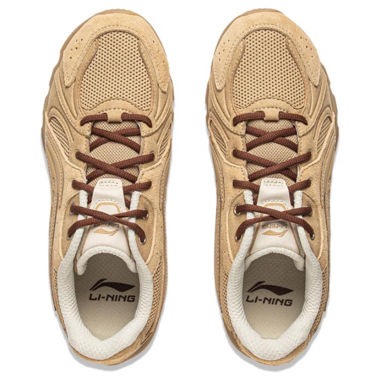Li Ning Fashionable Simple Versatile Shock Absorbing Wear Resistant Low Top Casual Shoes Women Sneaker Tea-Brown AZGV030-1