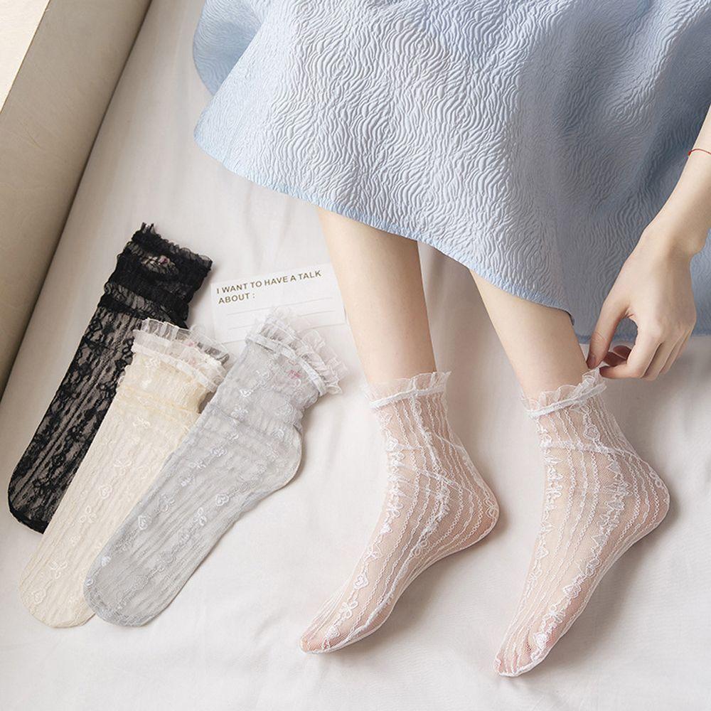 

Transparent Lolita JK Solid Color Summer Lace Socks Female Socks Ruffles Korean Style Hosiery