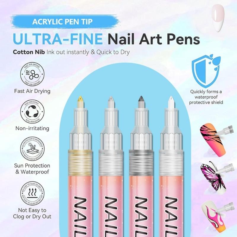 Fingernail Art Pens 12 Colors Quick-Dry Waterproof Nails Markers for Gel Nails Painting Liner & Home Salon Nails Art Tools