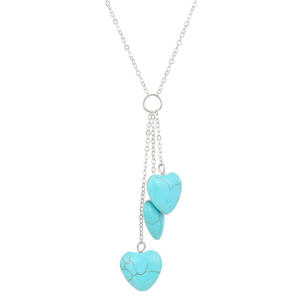 Vintage Turquoise Patchwork Necklace & Heart Earrings Bohemian Jewelry Set