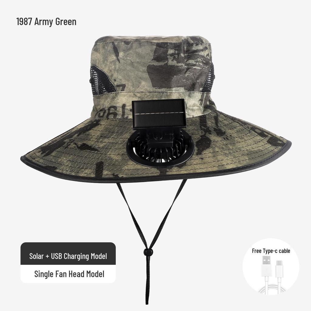 Solar-Powered Wide Brim Fisherman Hat with Fan for Sun Protection, Rechargeable and Portable for Outdoor Travel