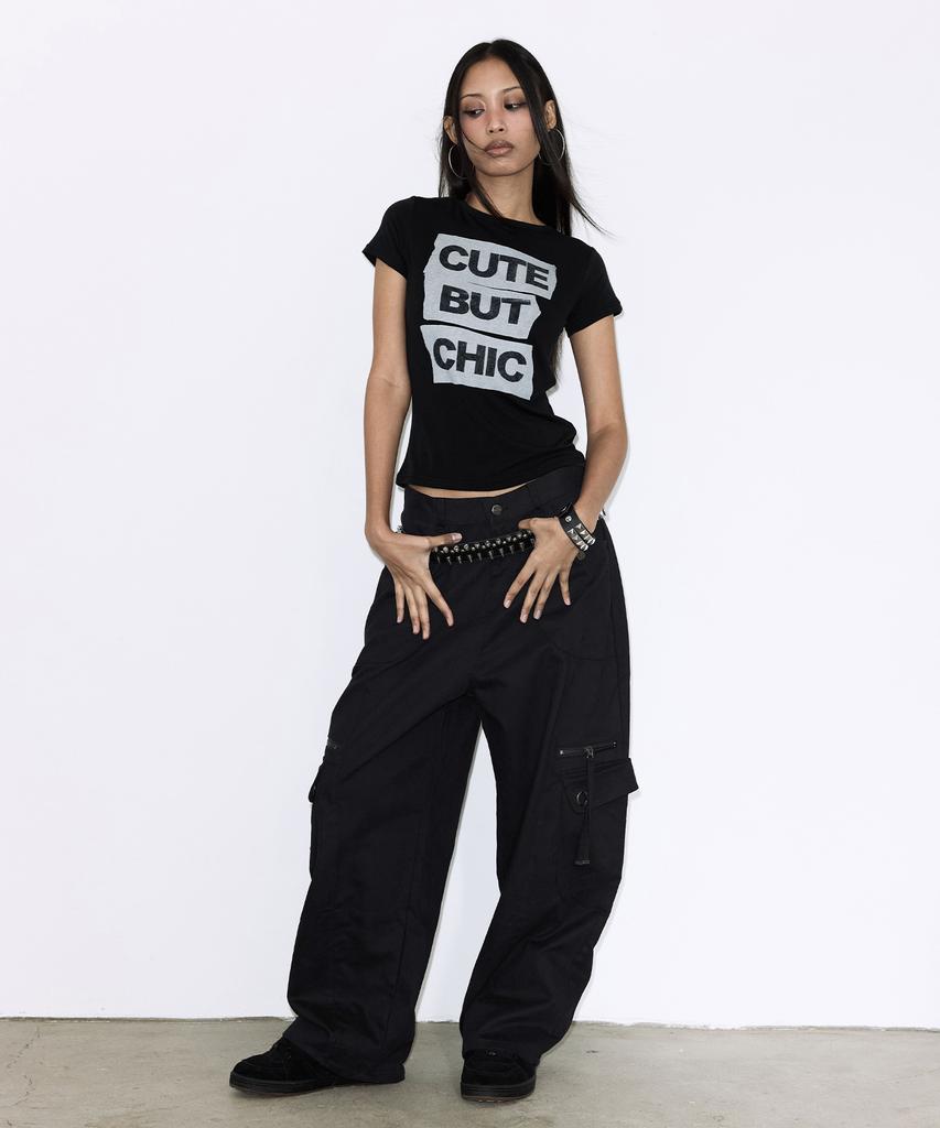 FANCY CLUB Cross Pocket Cargo Pants (Black) F25Zd976