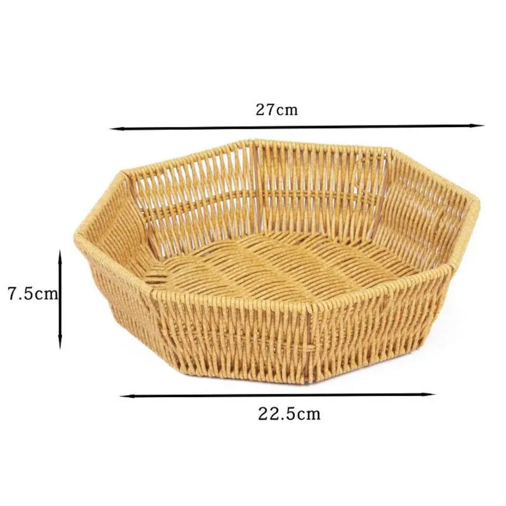 Woven Storage Basket Imitation Rattan Organizer Fruit Bread Container Home Kitchen Restaurant Display Tray Durable Multi-Use