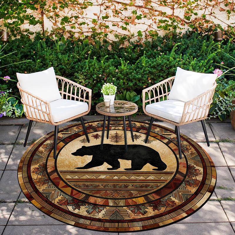 Vintage Bear pattern round rug,Carpet Rug for Living Room Bedroom Sofa Playroom Decor,Non-slip Floor Mat,Holiday Gifts and Birthday Gifts