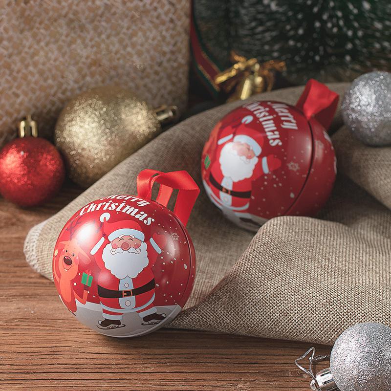 10pcs 7cm Christmas Ball Candy Box Christmas Tree Pendant Tinplate Children Spherical Gift Iron Box New Year Decoration Xmas Eve