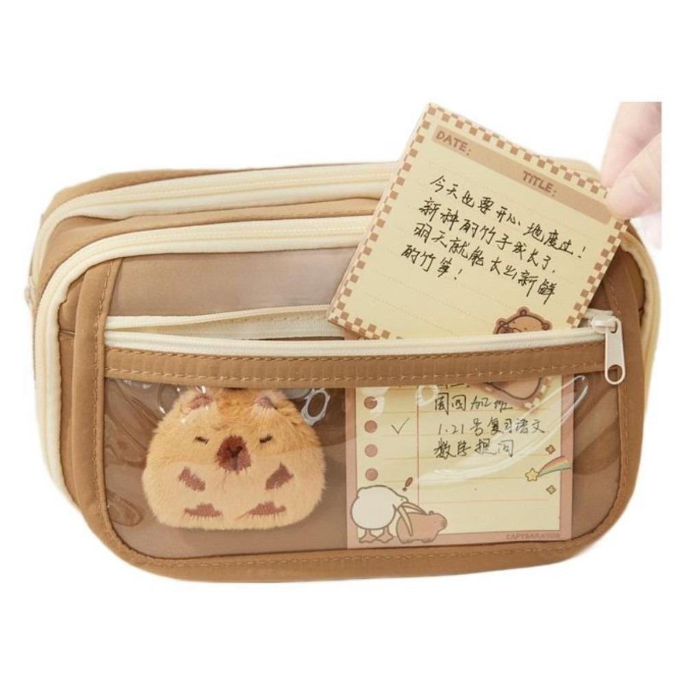 7Pcs Zipper Closure Capybara Pencil Case Large Capacity Stationery Bag Pen Bag  Office Use