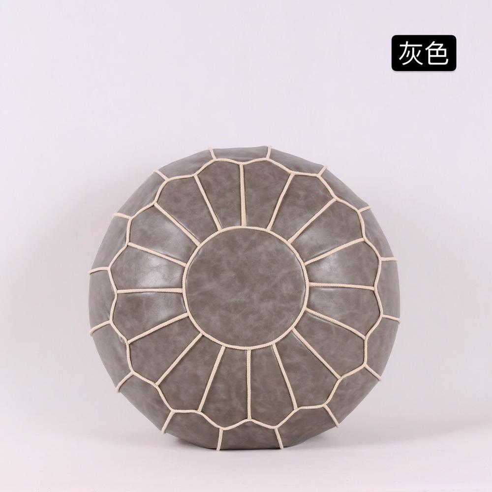 Marokański Puf ze Skóry PU Rękodzieło Haftowane Podnóżek Ottoman Styl Nordycki Okrągły Duży Sztuczna Skóra Niewypchana Poduszka