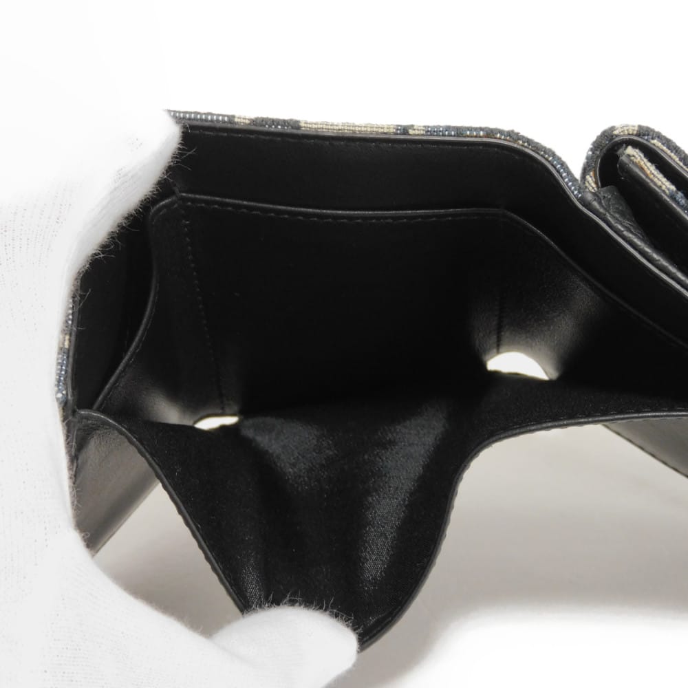 Used 10656 Oblique Jacquard Compact Wallet 2OBBC110YSE_H05E 7942 Black Japan Exclusive Logo Cotton Beige Unisex from