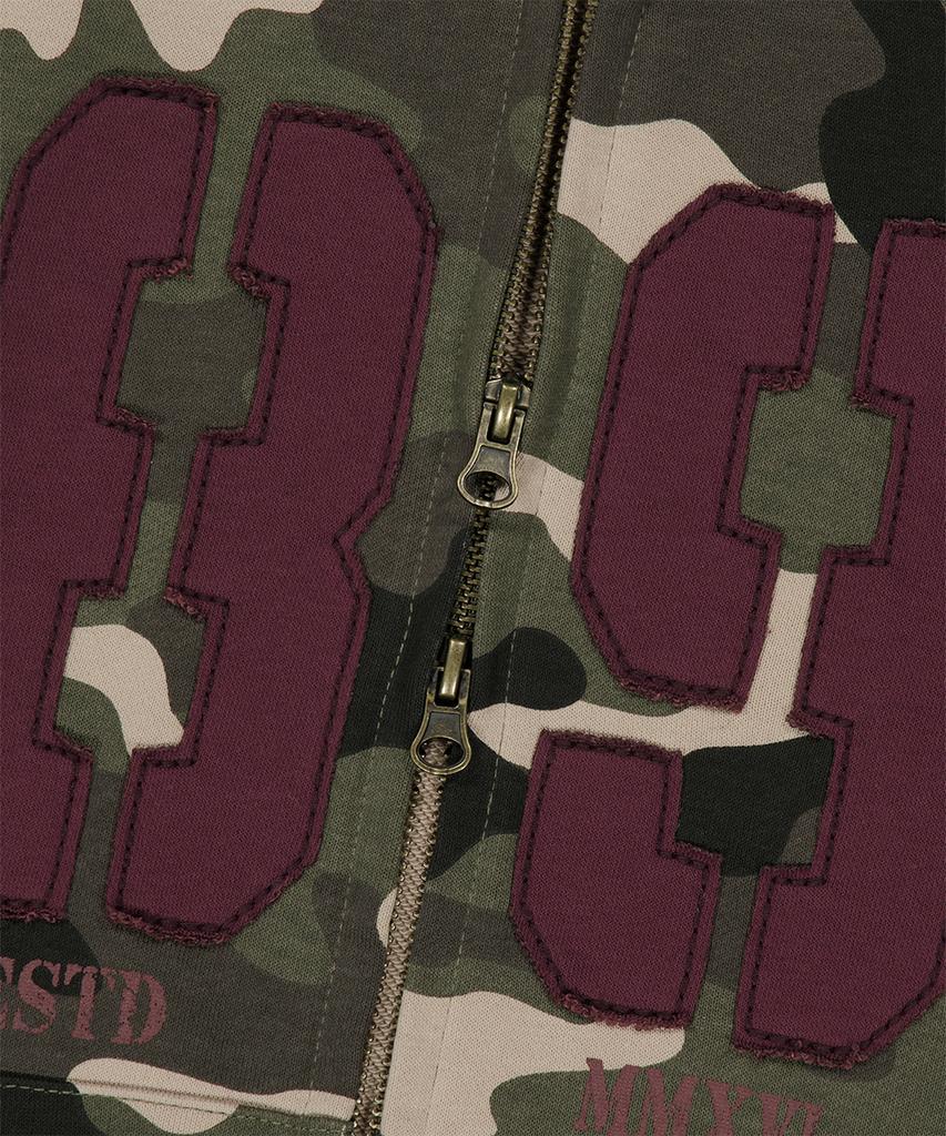 Mahagrid Camo Applique Crop Zip Up Hoodie Green(Mg2Fffm493A)