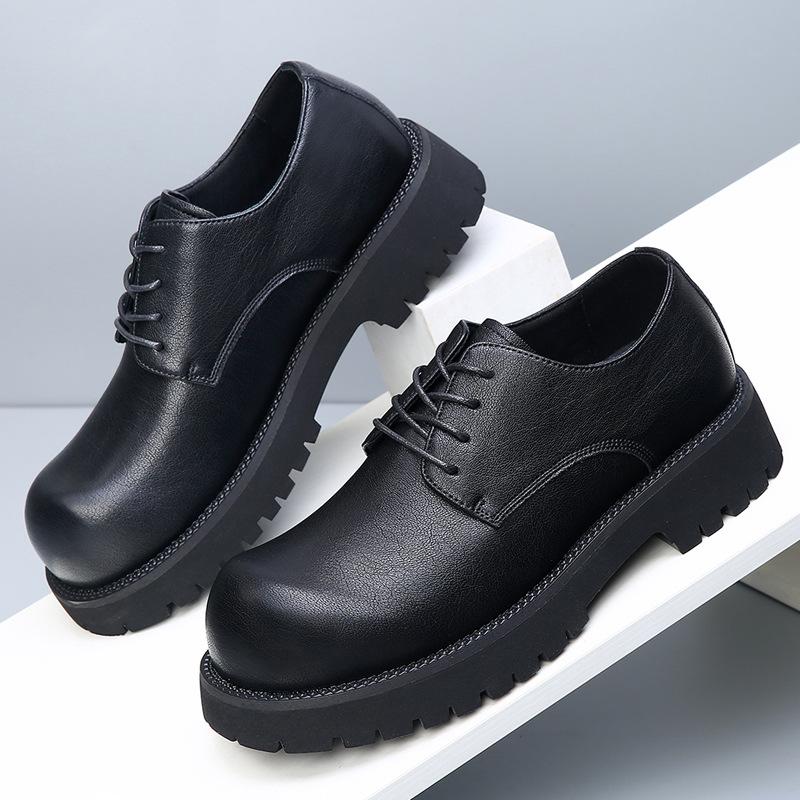 lnit derby shoes men's thick-soled heightening big head leather shoes formal wear niche folds high-end commuting trendy shoes