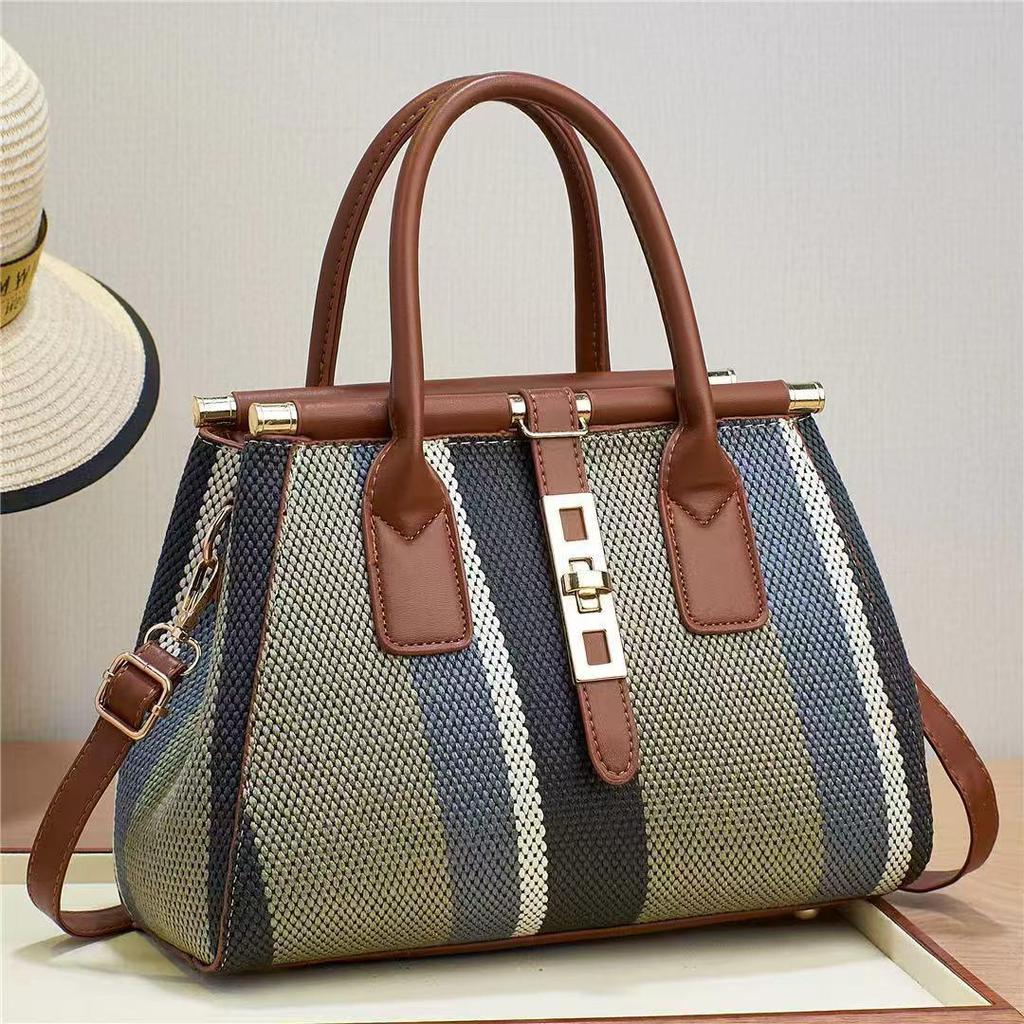 2024 Plaid Color-Block Women's Crossbody Handbag - Imitation Woven, Large Capacity, Fashion Forward
