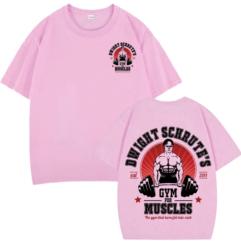 Dwight Schrute Gym for Muscles Doublesided T Shirt Tv Series The Office Michael Scott Hiphop Casual T Shirts Men Cotton Tees
