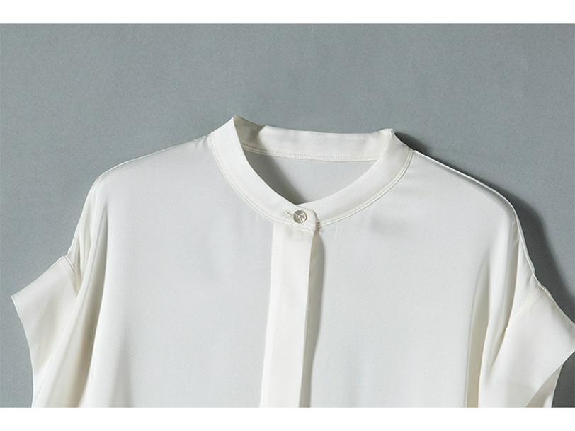 Women's 2025 Summer Short-Sleeve Mulberry Silk Stand Collar Shirt