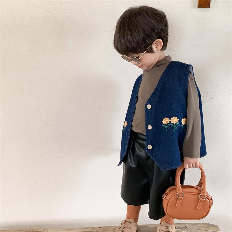 Jesienna kamizelka dżinsowa z haftem dla dzieci Jiaye 2024 - Modna kurtka o luźnym kroju