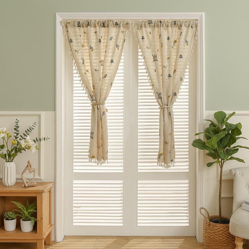 Japanese Door Curtain Linen Bedroom High-End Blocking Curtain Kitchen Partition Curtain Wheat Ear Embroidery Curtain Cotton And Linen Texture