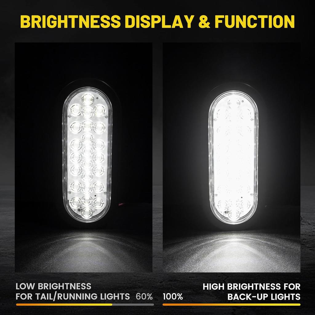 Oyviny 6 Inch Oval White LED Trailer Tail Lights With 24LEDs Super Bright Oval 6" Reverse/Backup Tail Lights With Flush Mount Grommets DOT SAE