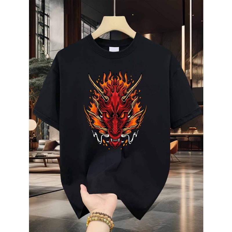 

European sizes Fiery Dragon Men S T-Shirt | Flaming Red Dragon Print Pattern, Pure, Premium Print, Durable, Casual Fashion S чёрный