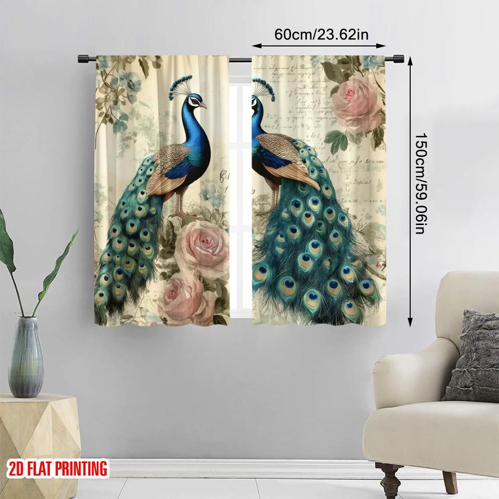 2Pcs,2D Plane Printing Light Filtering Curtains Peacock Elegance(3) Versatile Durable Polyester (Without Rod) Room Decor Ldeal