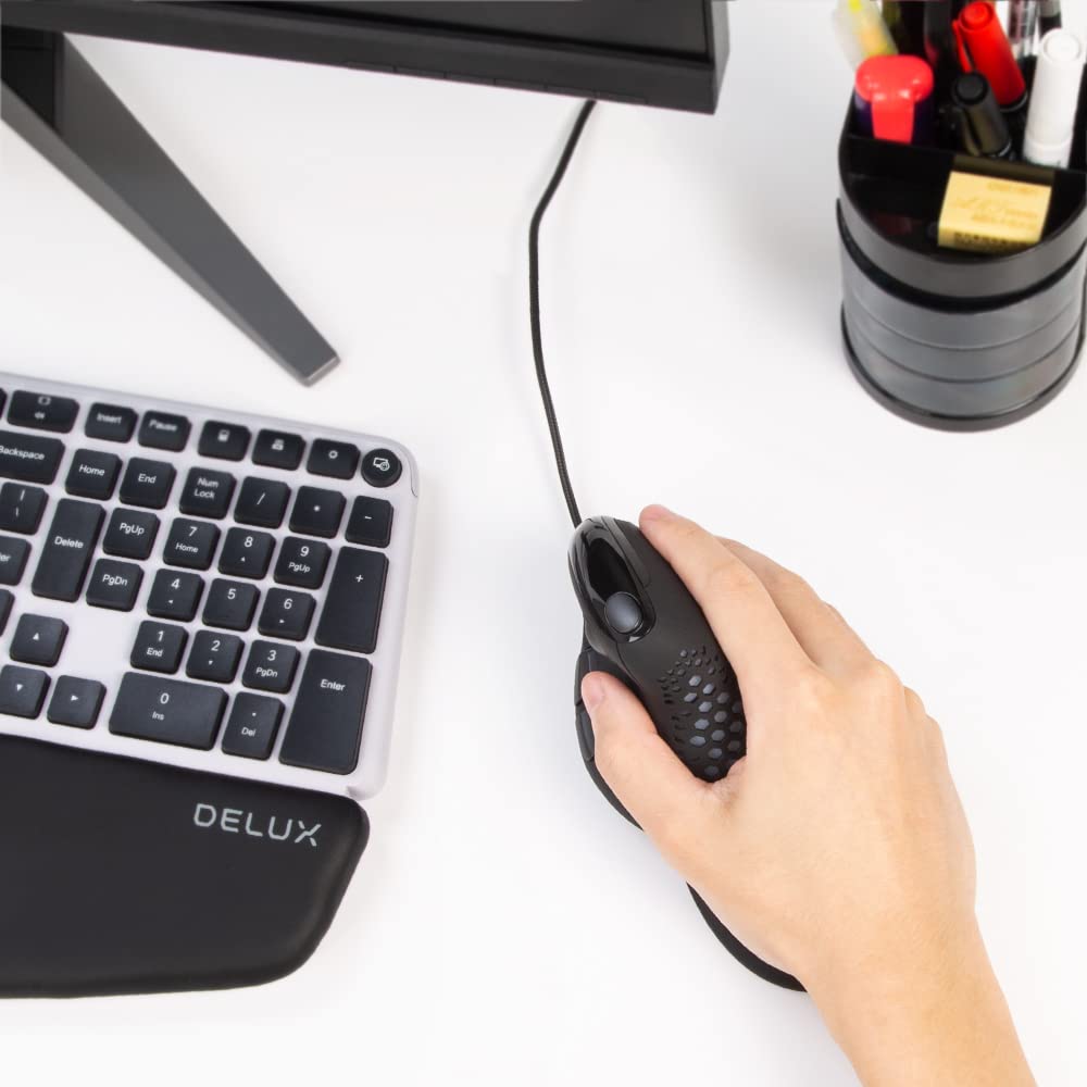 DELUX Wired Ergonomic Vertical Mouse, 6 Buttons & Thumb Wheel, Quiet, 4000 DPI, RGB Lighting, Magnetic Detachable Wrist Rest and Back Cover, Carpal