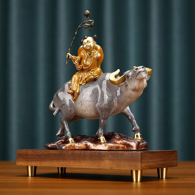 Color Copper Shepherd Boy Riding Cattle Decoration Home Hallway Office Opening And Housewarming Gift Decorations