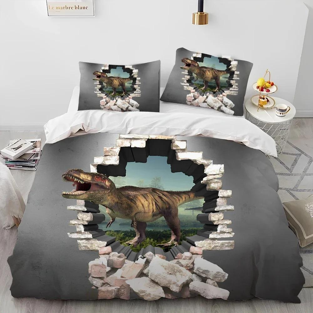 Queen Size 3D Cartoon Dinosaur Illusion Comforter Bedding Set Duvet Cover Quilt Cover Pillowcase Set Child Gift