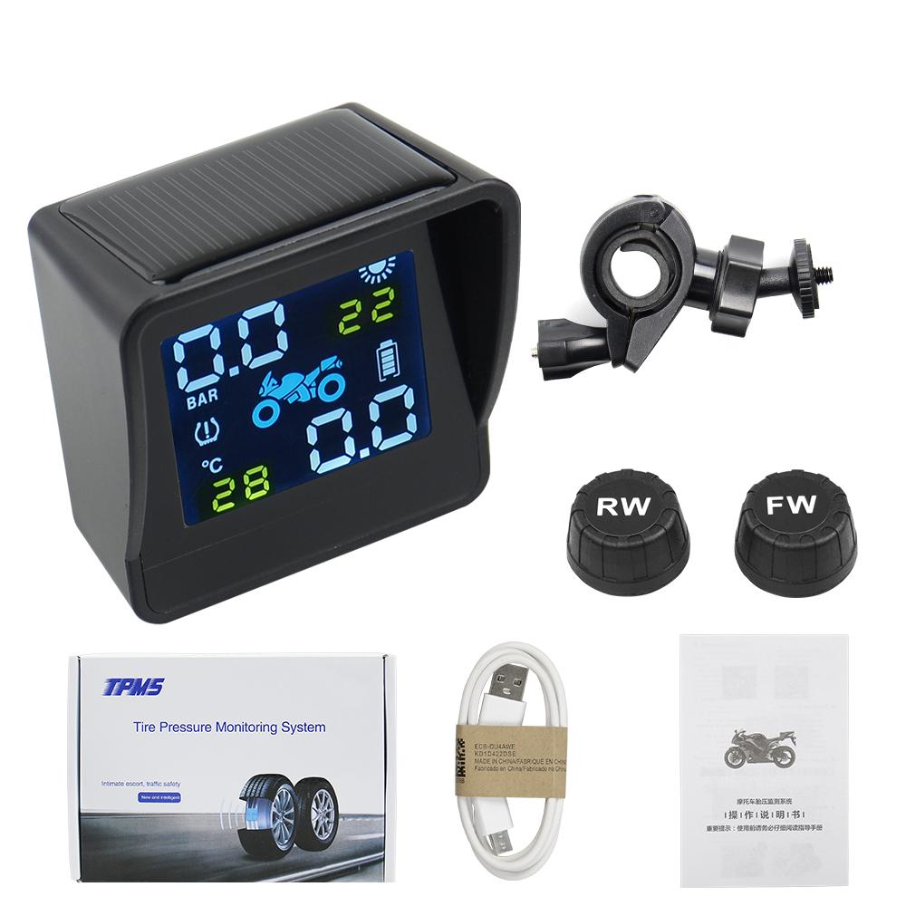 Best quality USB Solar Charging Motorcycle TPMS Motor Tire Pressure Tyre Temperature Monitoring Alarm System with 2 External