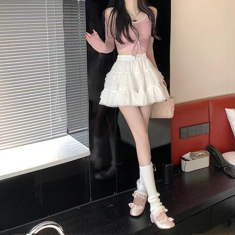 Plus Size Plus Size Women's Lace Cake A- Skirt Summer 2New Style High-Waisted Mesh Skirt Puffy Skirt For Plus Size Girls