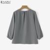 ZANZEA Women Casual Round Neck Solid Color 3/4 Sleeve Loose Blouse