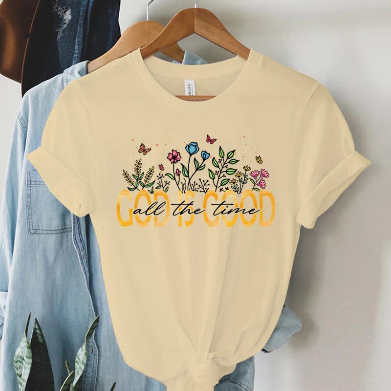 God Is Good All The Time Graphic T Shirt Women Vintage Boho Religious Christian TShirts Retro Aesthetic Jesus Tshirts Faith Top