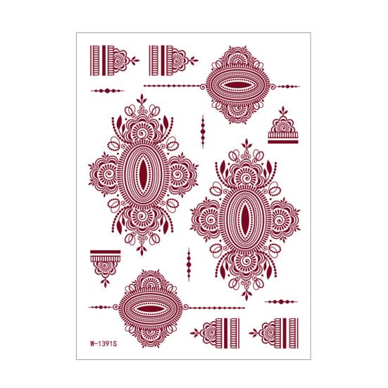 Nostalgie Red Henna Tattoo Kit, Waterproof Tattoos Stickers, Temporary Stickers for Women Wedding Party Festival Decorations