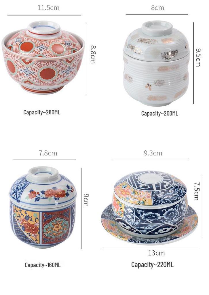Gaiwan en Céramique Japonaise Bain-Marie Soupe & Dessert Bol avec Couvercle & Assiette Ensemble