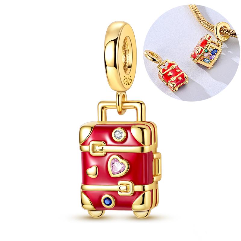 Golden Series Diy Clip Charms Beads Original Fine Copper Inlaid Sun Poodle Dog Bow Safety Chain Fit Bracelet Jewelry Marking