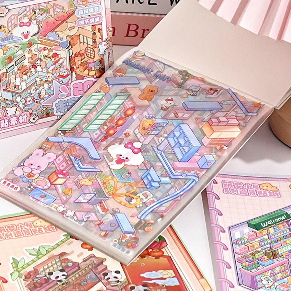 Cartoon 3D Stickers Scene Set DIY Cottage Scene Decorative Decals  Girl