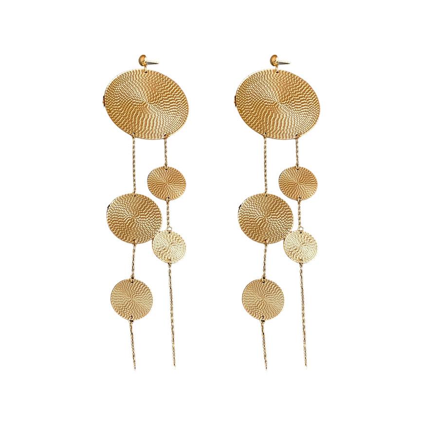 Silver needle metal round pattern fringed earrings niche design temperament earrings exaggerated unique design earrings women