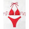 New Halter Bikini Women Solid Color Two-Piece Set Sexy Split Swimsuit Yellow Red Black Coffee White Pink Lace Up Bathing Suit