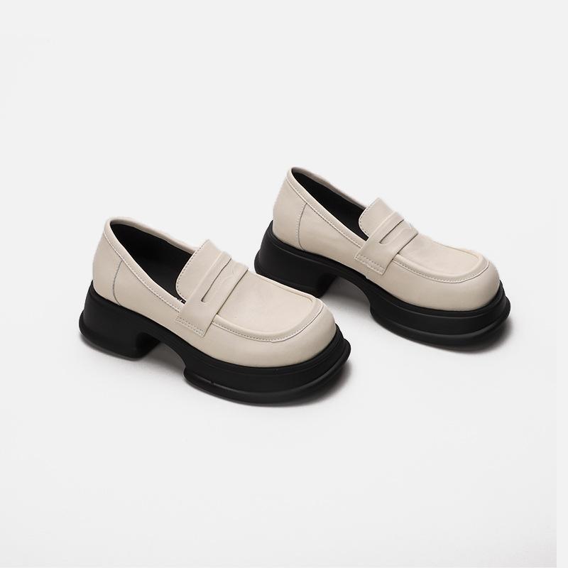 Slip-on Thick-soled Loafers Women's New Spring and Autumn Black Heightened Retro British Style Small Leather Shoes