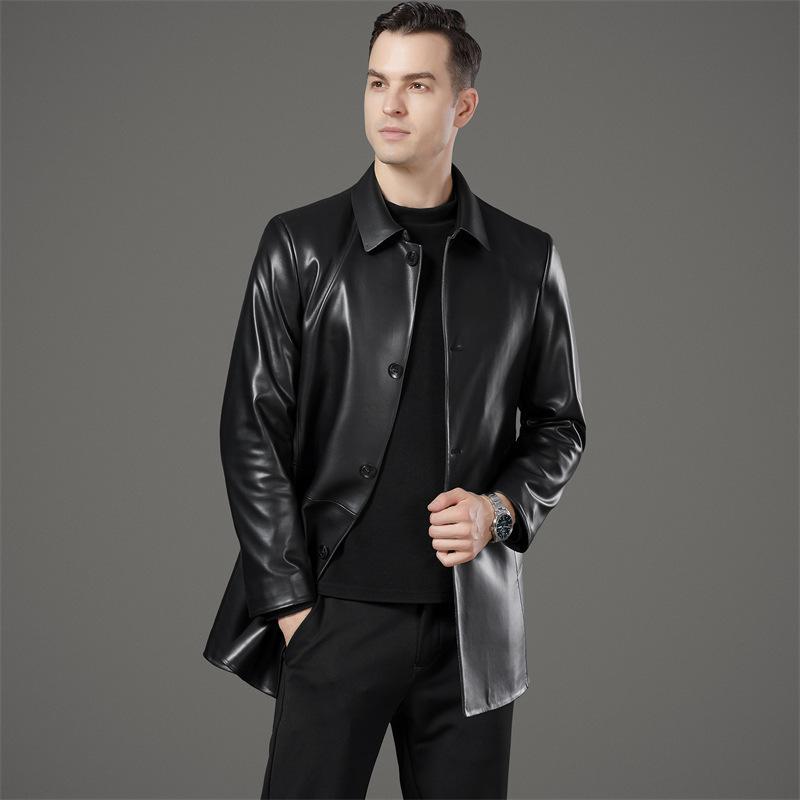 

Куртка из натуральной кожи, мужская осенне-зимняя ветровка из овчины, повседневная кожаная куртка средней длины 5XL