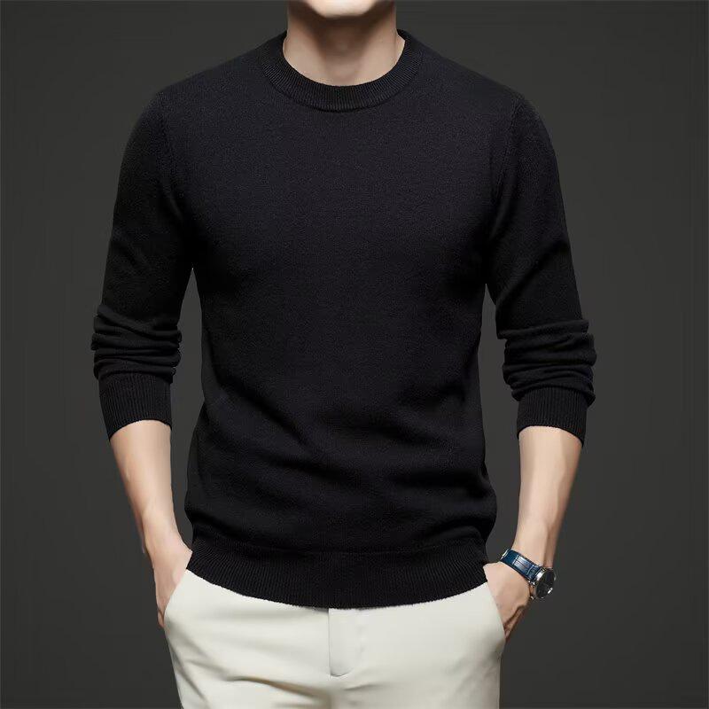 Men's Round Neck Solid Color Casual Knit Sweater - Trendy and Handsome Pullover for Autumn Winter