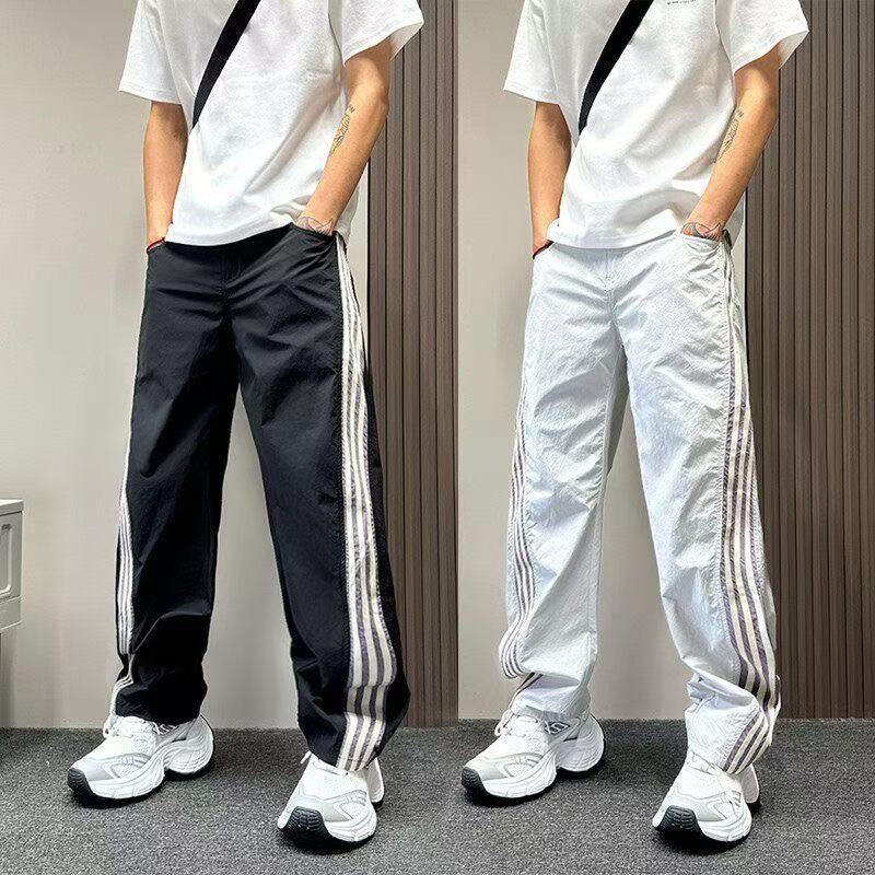 American trendy brand contrasting color striped quick-drying scimitar casual pants men's summer thin versatile loose straight sweatpants