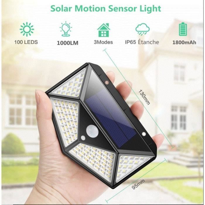 Lampe solaire extérieur - 100 LED - Détecteur de mouvement - Étanche - Pack de 4