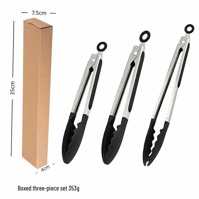 High-Temperature Resistant Stainless Steel Silicone Kitchen Tongs for Stir-Frying and Grilling