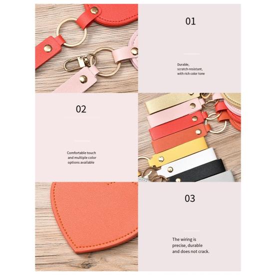 Love Heart Shape Makeup Mirror Waterproof Faux Leather Vanity Mirror Keychain Portable Travel Women Handheld Cosmetic Mirror Bag Pendant
